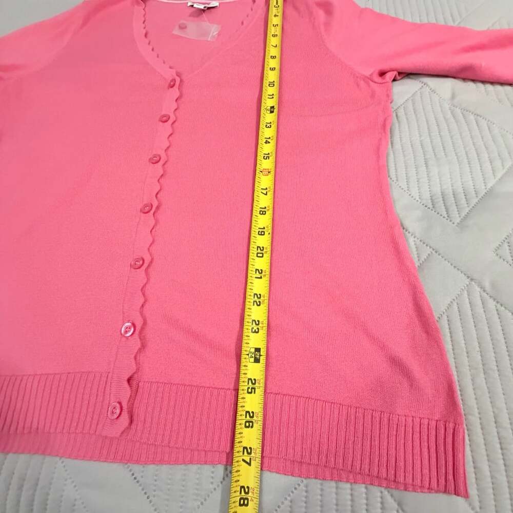 Isaac Mizrahi Live! Scallop Trim Cardigan Sweater Size L Pink - Picture 6 of 6